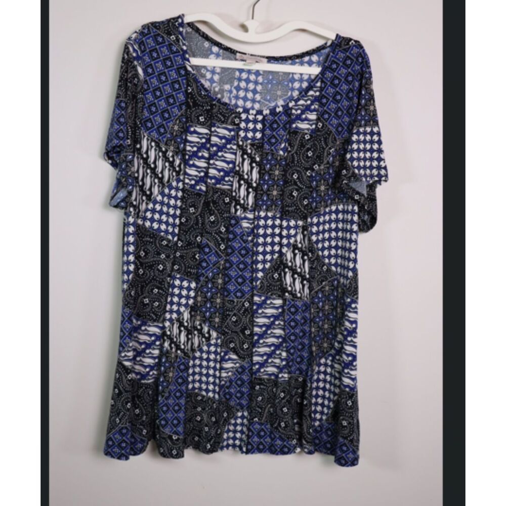 CB Women's 2X Blue Black Multicolor Color Block Tunic Top Dress Stretch